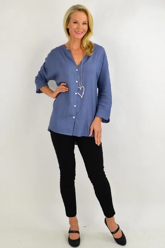 Steel Grey V Neck Linen Shirt