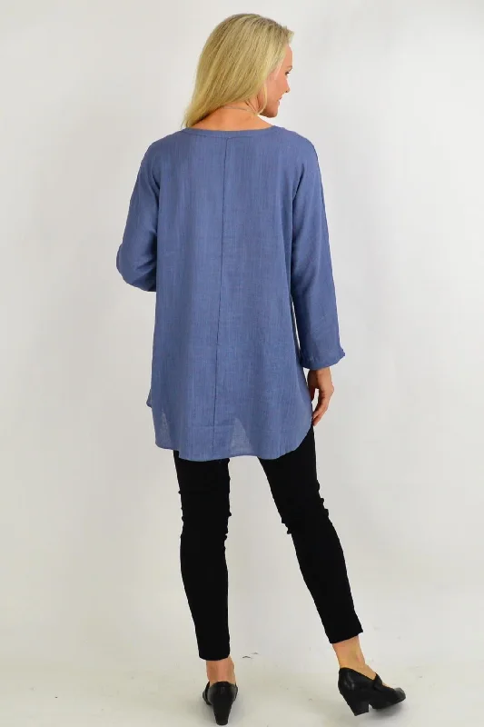 Steel Grey V Neck Linen Shirt