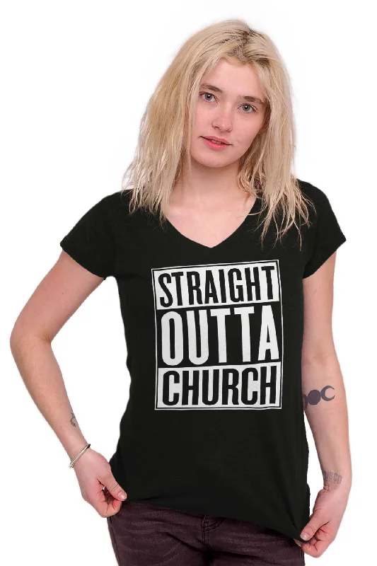 Straight Outta Church Junior Fit V-Neck T-Shirt