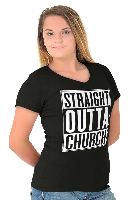 Straight Outta Church Junior Fit V-Neck T-Shirt