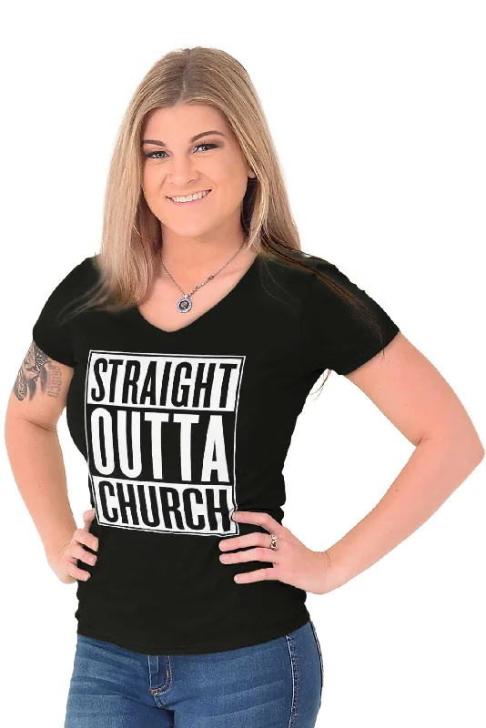 Straight Outta Church Junior Fit V-Neck T-Shirt