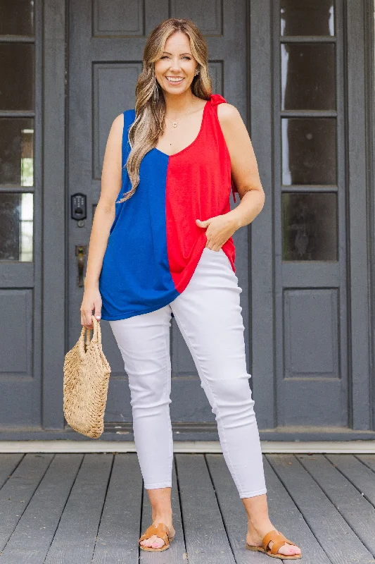 Sweet Little Patriot Top, Blue/Red