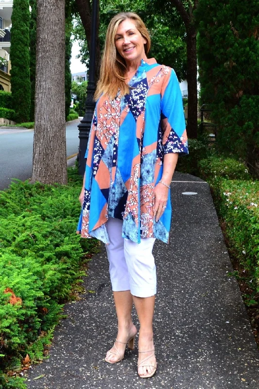 Tree Flower Stand Collar Tunic Shirt