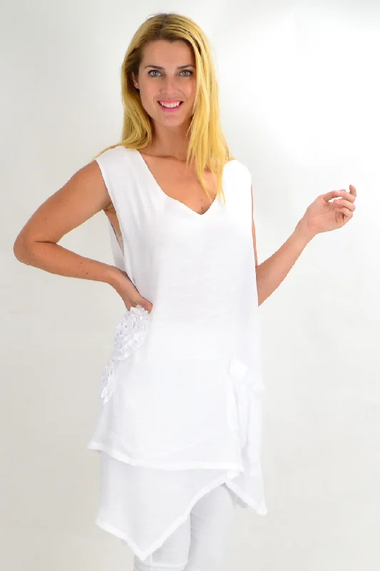 White Applique Sleeveless Tunic Top