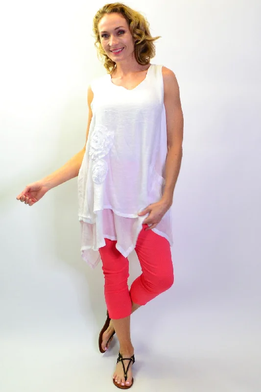 White Applique Sleeveless Tunic Top