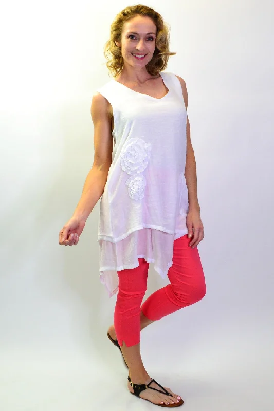 White Applique Sleeveless Tunic Top