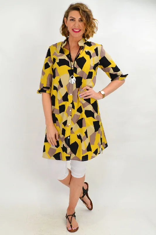 Yellow Black geometric Shirt Dress Tunic