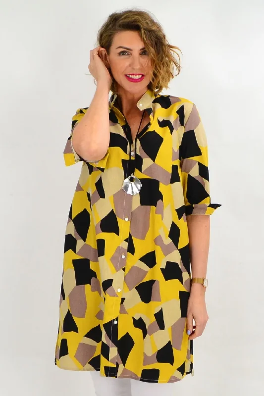 Yellow Black geometric Shirt Dress Tunic