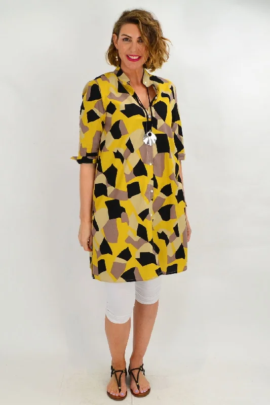 Yellow Black geometric Shirt Dress Tunic