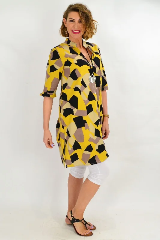 Yellow Black geometric Shirt Dress Tunic