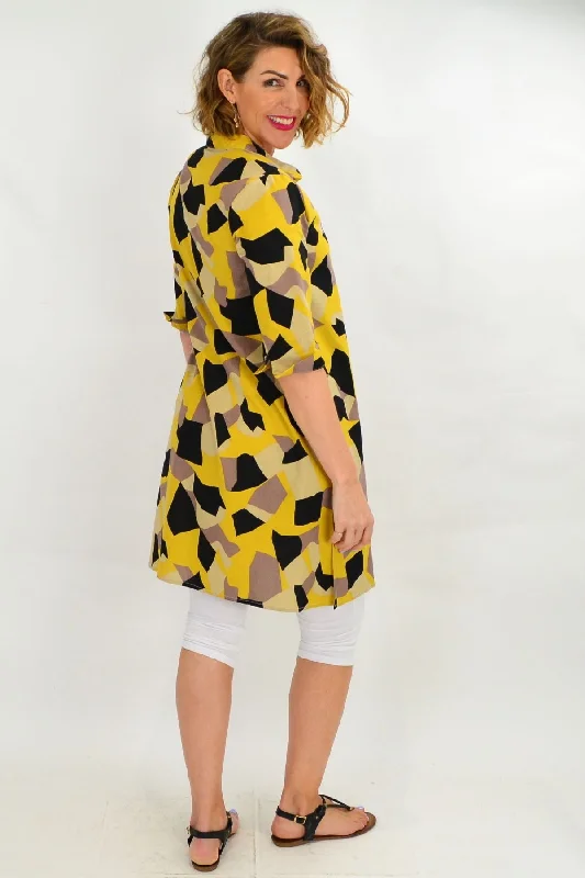 Yellow Black geometric Shirt Dress Tunic