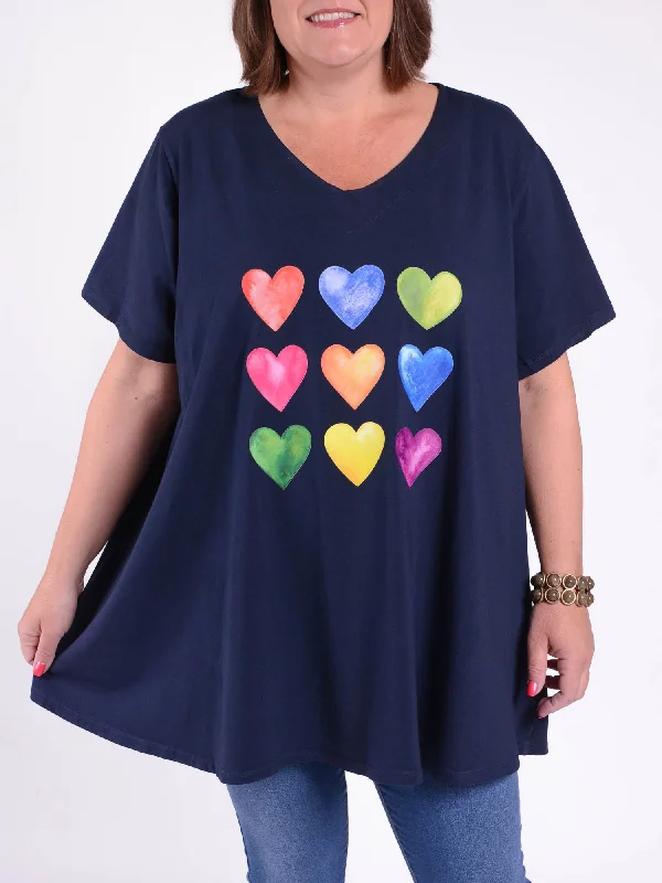 Basic Cotton Swing T Shirt - V Neck 10520 MULTI HEARTS