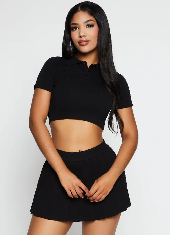 Daisy Solid Cropped Polo Shirt