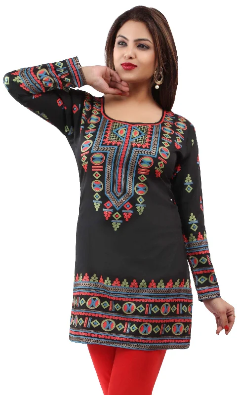 Black Ethnic Kurti for Women – Vibrant Short Kurti Design