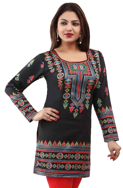 Black Ethnic Kurti for Women – Vibrant Short Kurti Design