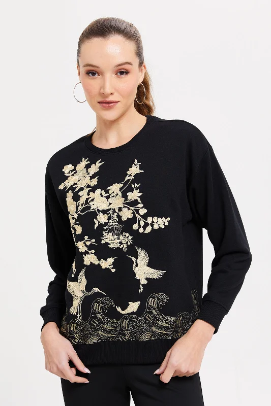 Women Black Printed Sweatshirt