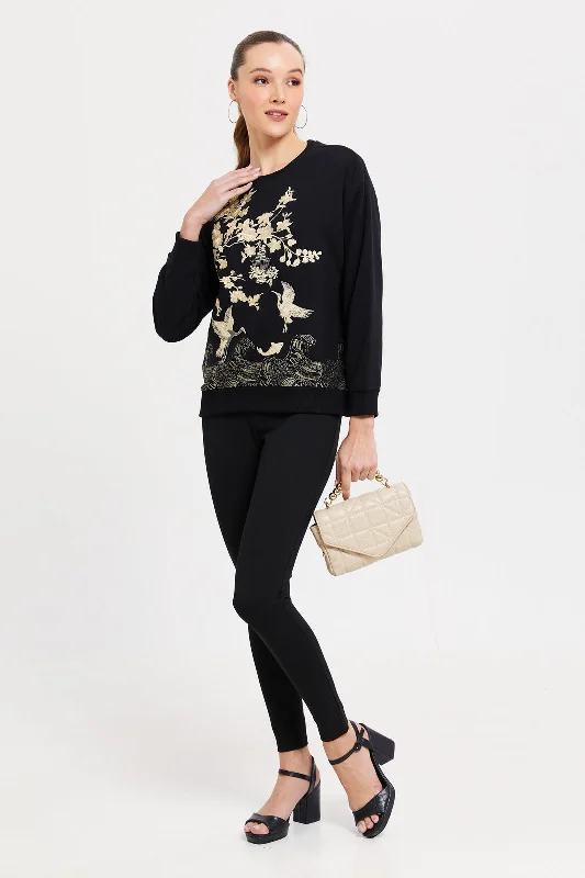 Women Black Printed Sweatshirt