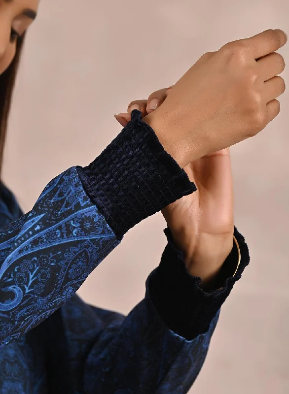 Blue Printed Tunic with Embroidery on Collar