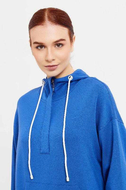 Women Blue Hooded Sweatshirt