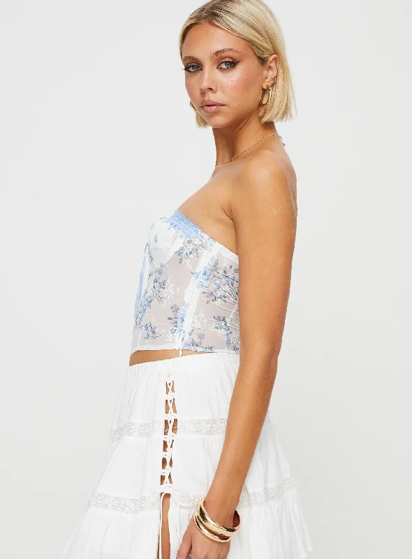 Caitie Strapless Top Blue Floral