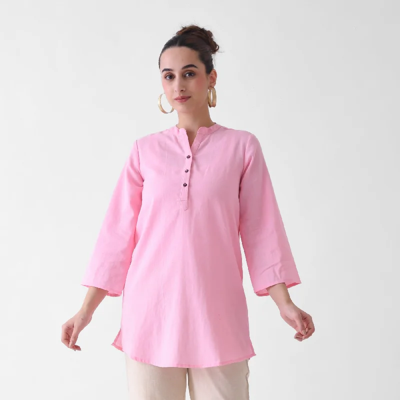 Candy Pink Button Up Linen Cotton Tunic