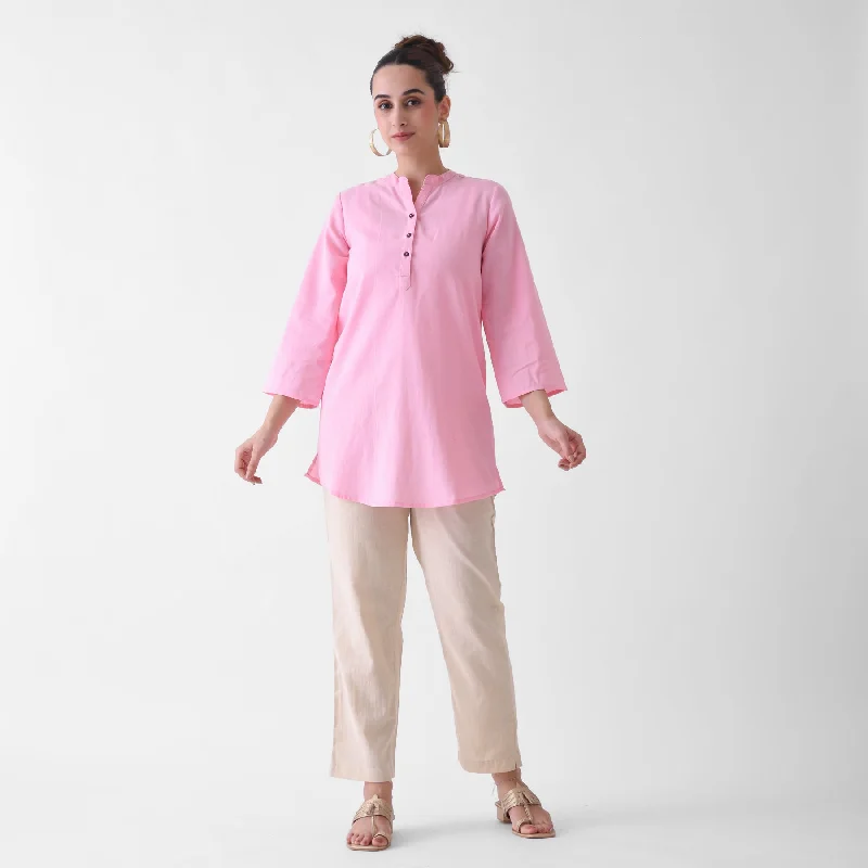 Candy Pink Button Up Linen Cotton Tunic