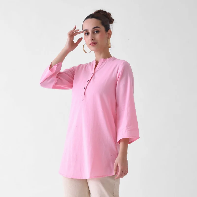 Candy Pink Button Up Linen Cotton Tunic