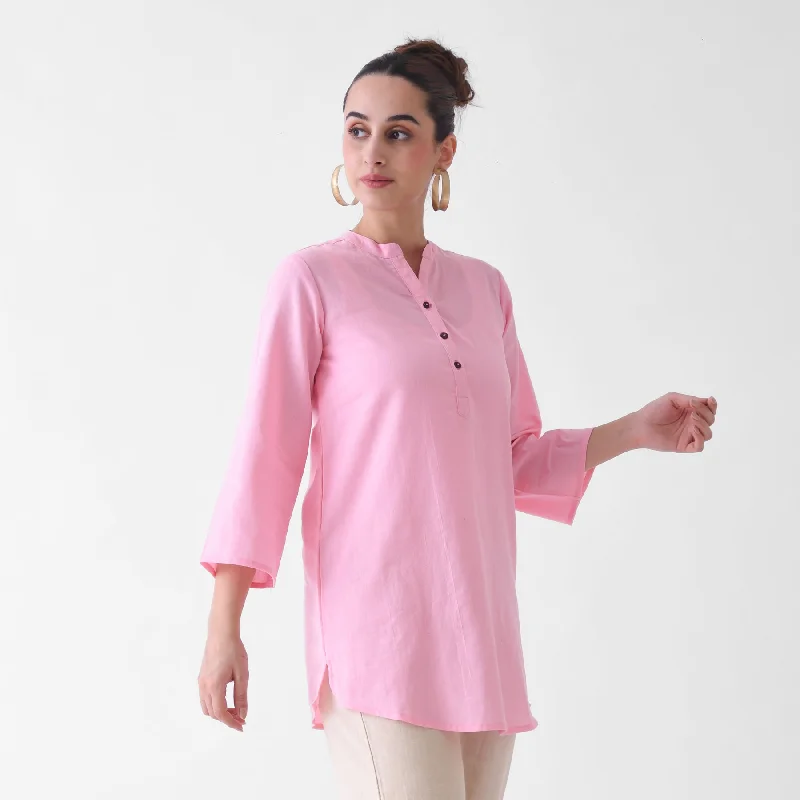 Candy Pink Button Up Linen Cotton Tunic