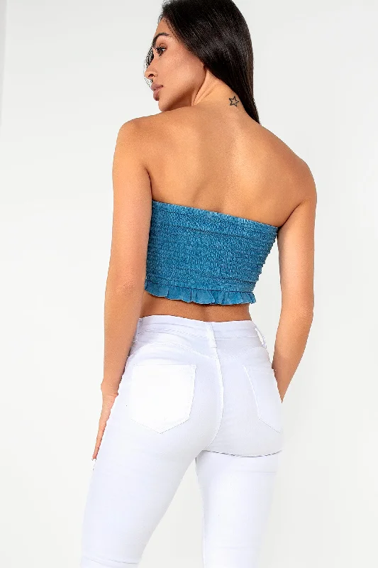 Clyde Blue Bandeau Shirred Top