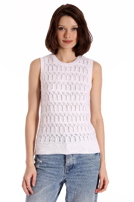 Cotton Cashmere Pointelle Sleeveless Top White