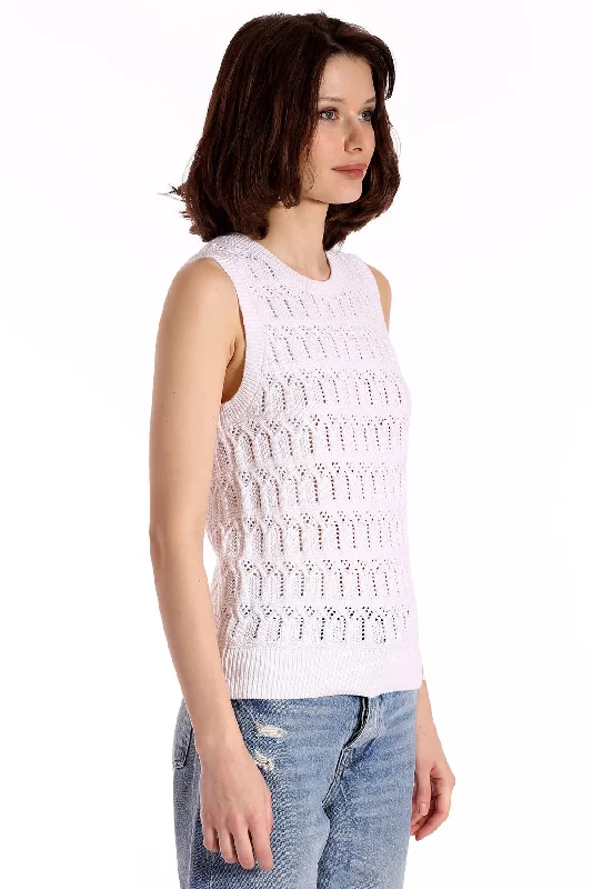 Cotton Cashmere Pointelle Sleeveless Top White