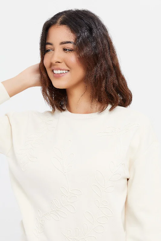 Women Cream Floral Roping Sweatshirt