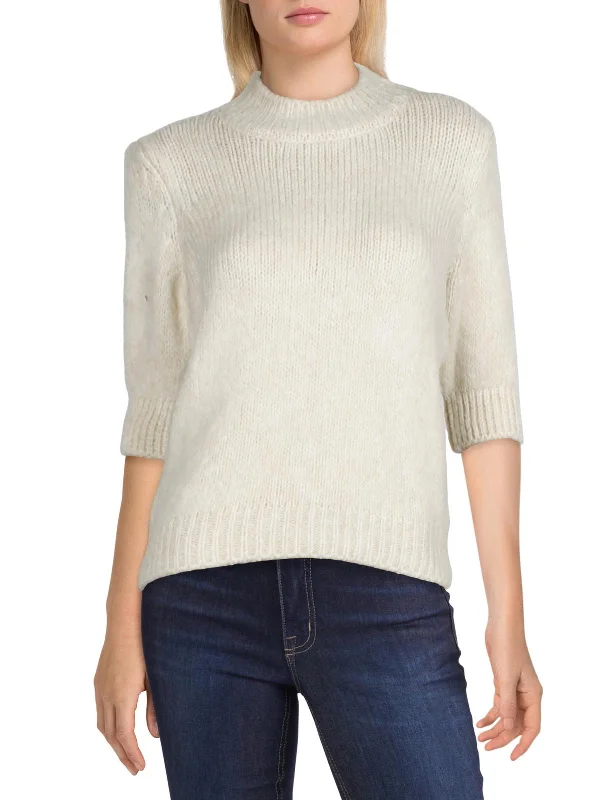 Diana Womens Mock Neck Puff Sleeve Sweater