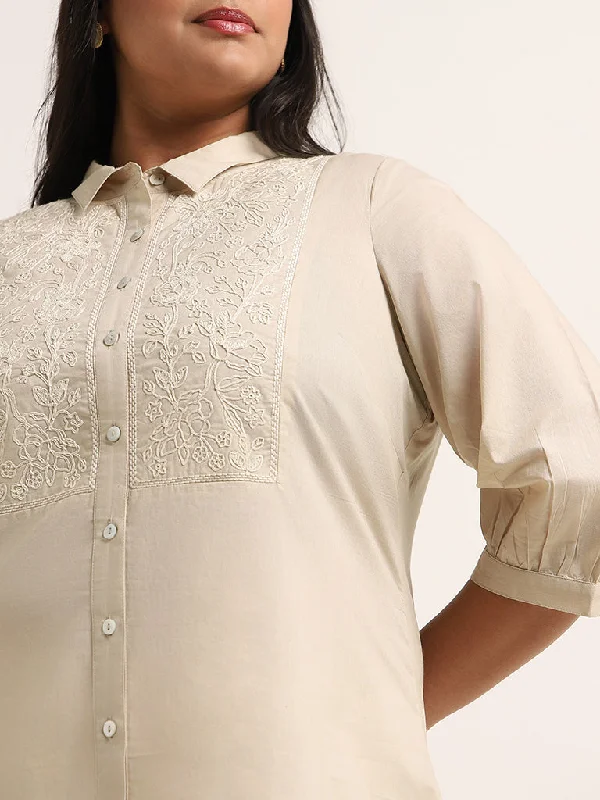 Diza Light Beige Embroidered Cotton Tunic