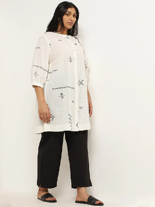 Diza Off-White Jamdani Printed Cotton Kurti