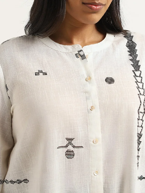 Diza Off-White Jamdani Printed Cotton Kurti