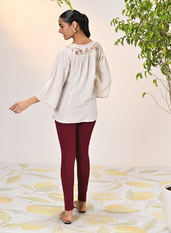 Elnaz Ivory Embroidered Top for Women