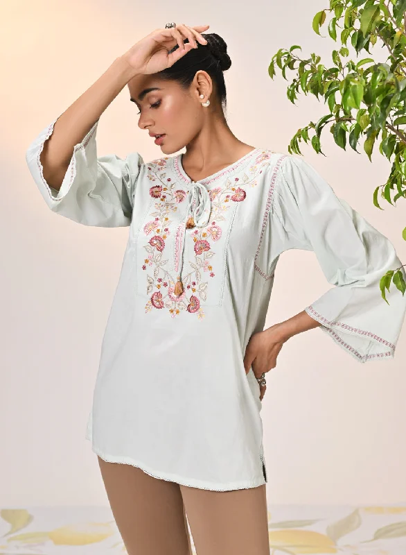 Elnaz Powder Blue Embroidered Top for Women