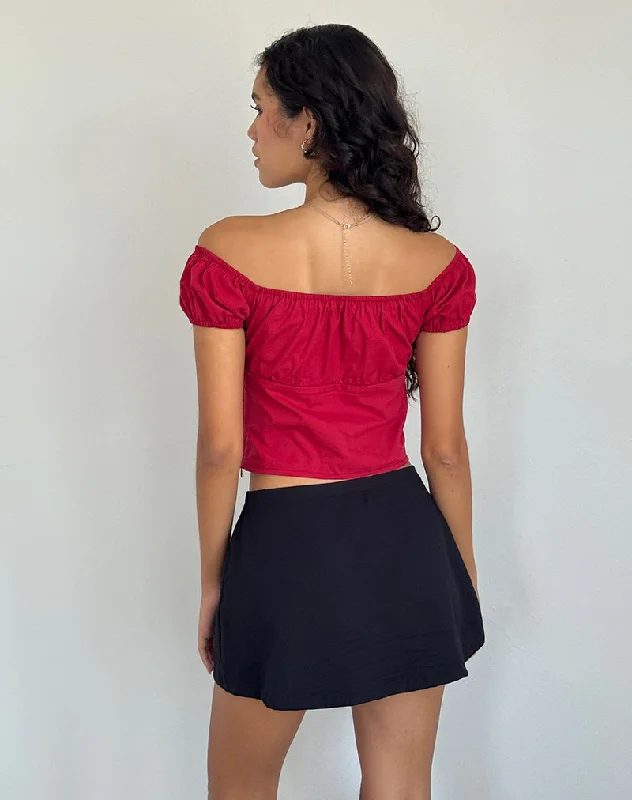 Endah Bardot Top in Poplin Adrenaline Red