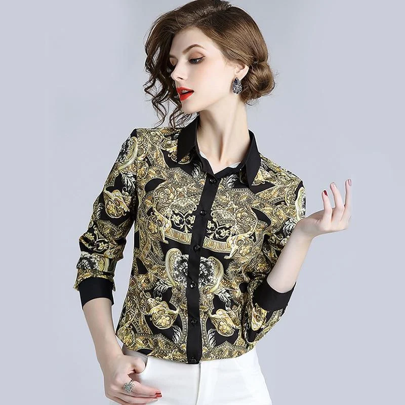 Fashion Women Blouse Long Sleeve Shirt Vintage