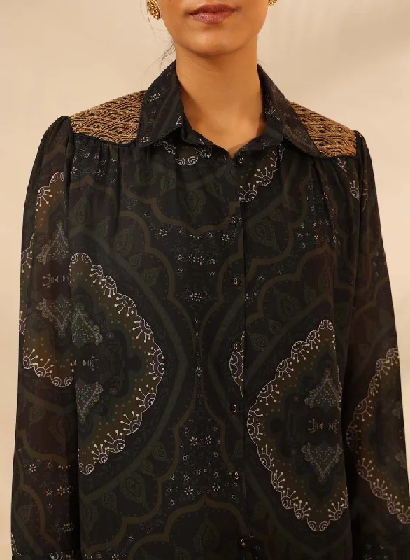 Green Chiffon Shirt with Zari Embroidery