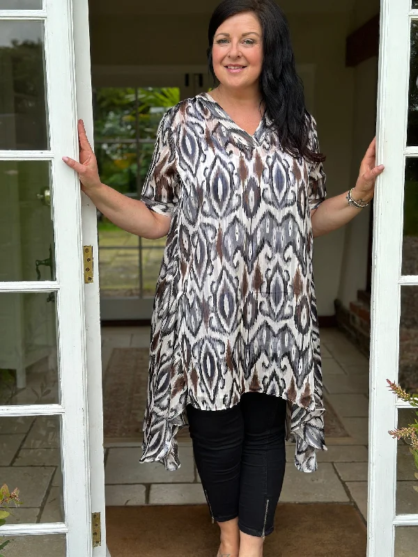 Multi Print Midi Tunic - Malissa J | Grey