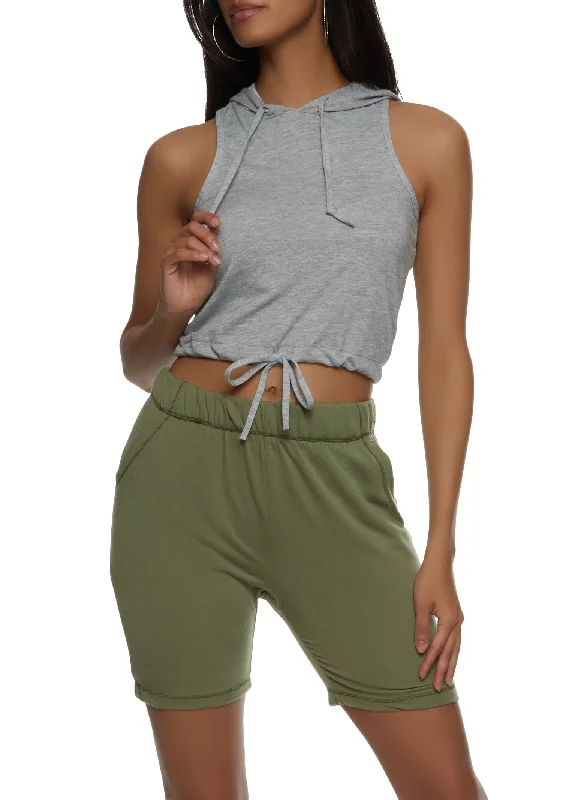 Hooded Drawstring Cropped Tank Top