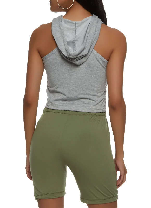 Hooded Drawstring Cropped Tank Top