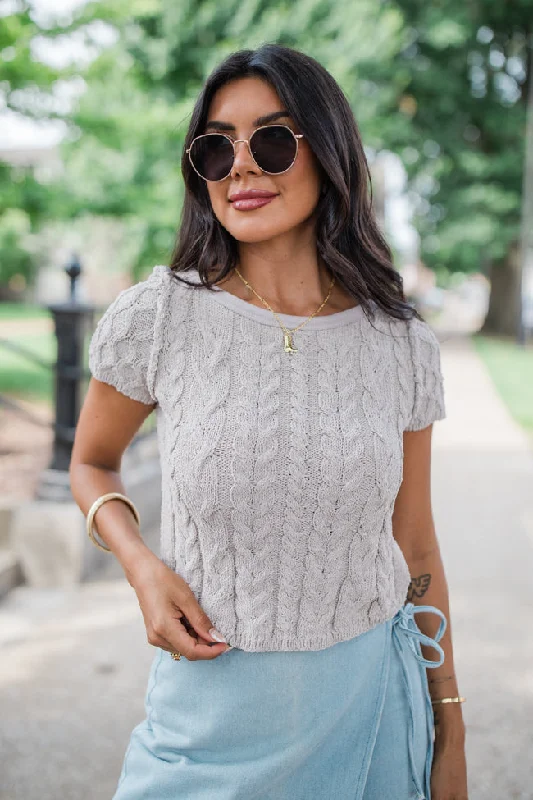 I'm In Charge Beige Cable Knit Short Sleeve Sweater SALE