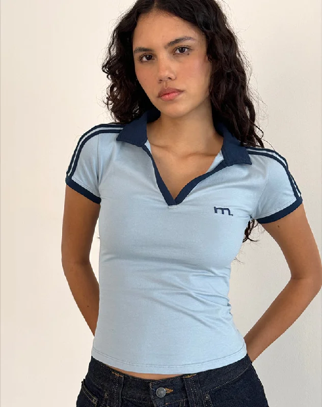 Isda Top in Nantucket Blue with Navy Binding and M Embroidery