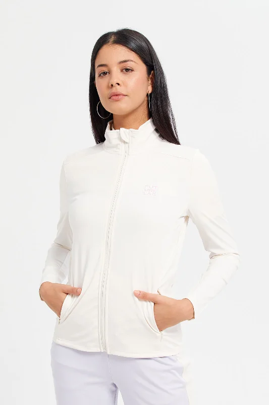 Women Ivory Zip Thru Active Sweatshirt