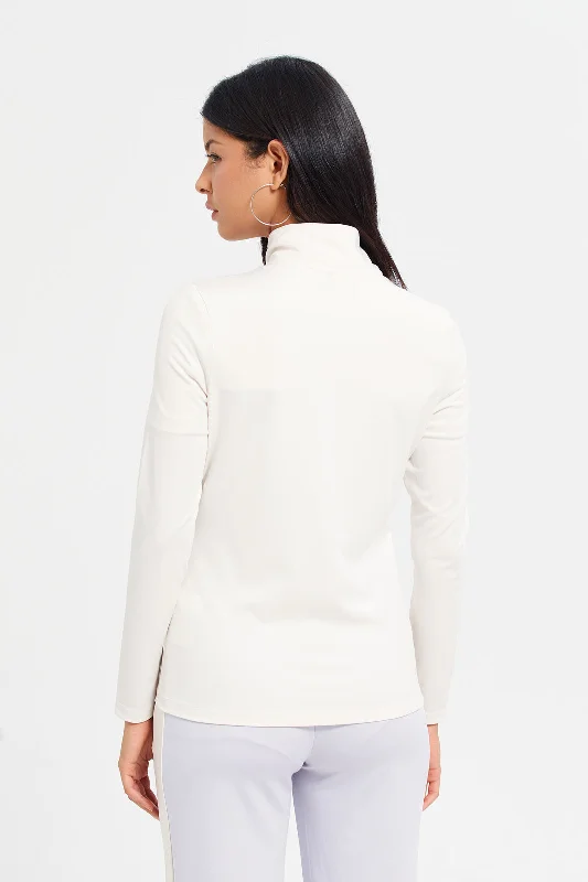 Women Ivory Zip Thru Active Sweatshirt