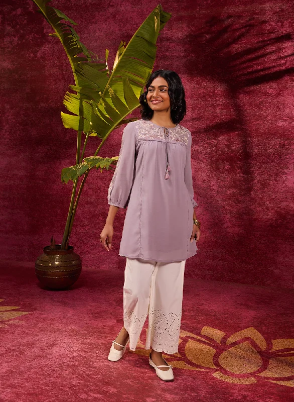 Nazakat Lilac Viscose Georgette Embroidered Top for Women