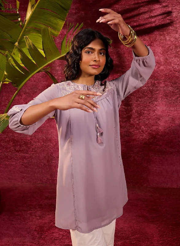 Nazakat Lilac Viscose Georgette Embroidered Top for Women